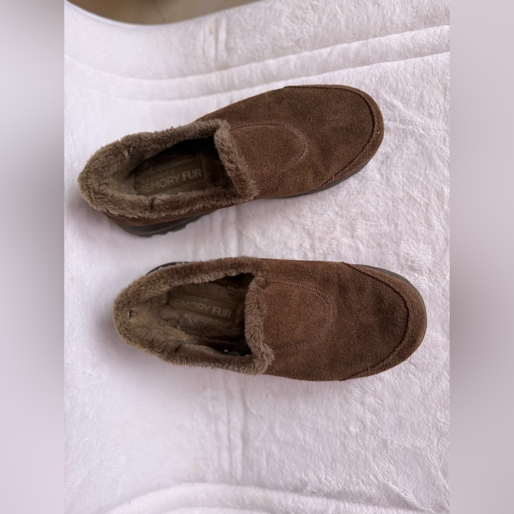 Skechers Memory Form Fit Slip-On Loafer Brown Suede Faux Fur Lined comfy 7.5 - Picture 12 of 13